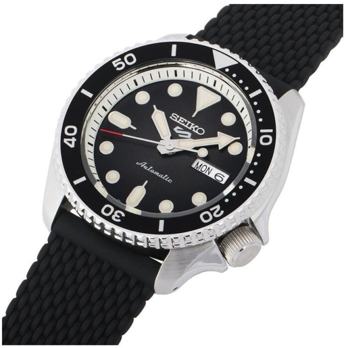 Seiko 5 Sports SKX Automatic Black Dial Black Silicone Strap Watch for Men - SRPD73K2 - Image 3